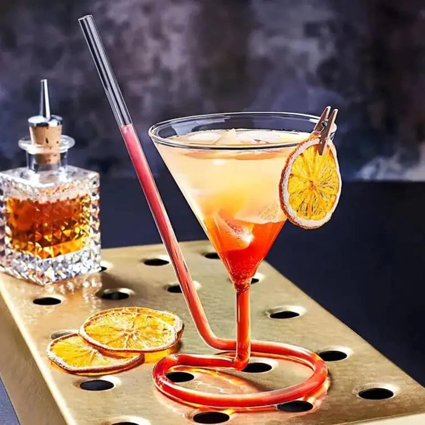 1pc Creative Glass Spiral Cocktail Glass,Rotating Wine Glass Straw Cup, Party Events Tall Glass Mugs with Handle