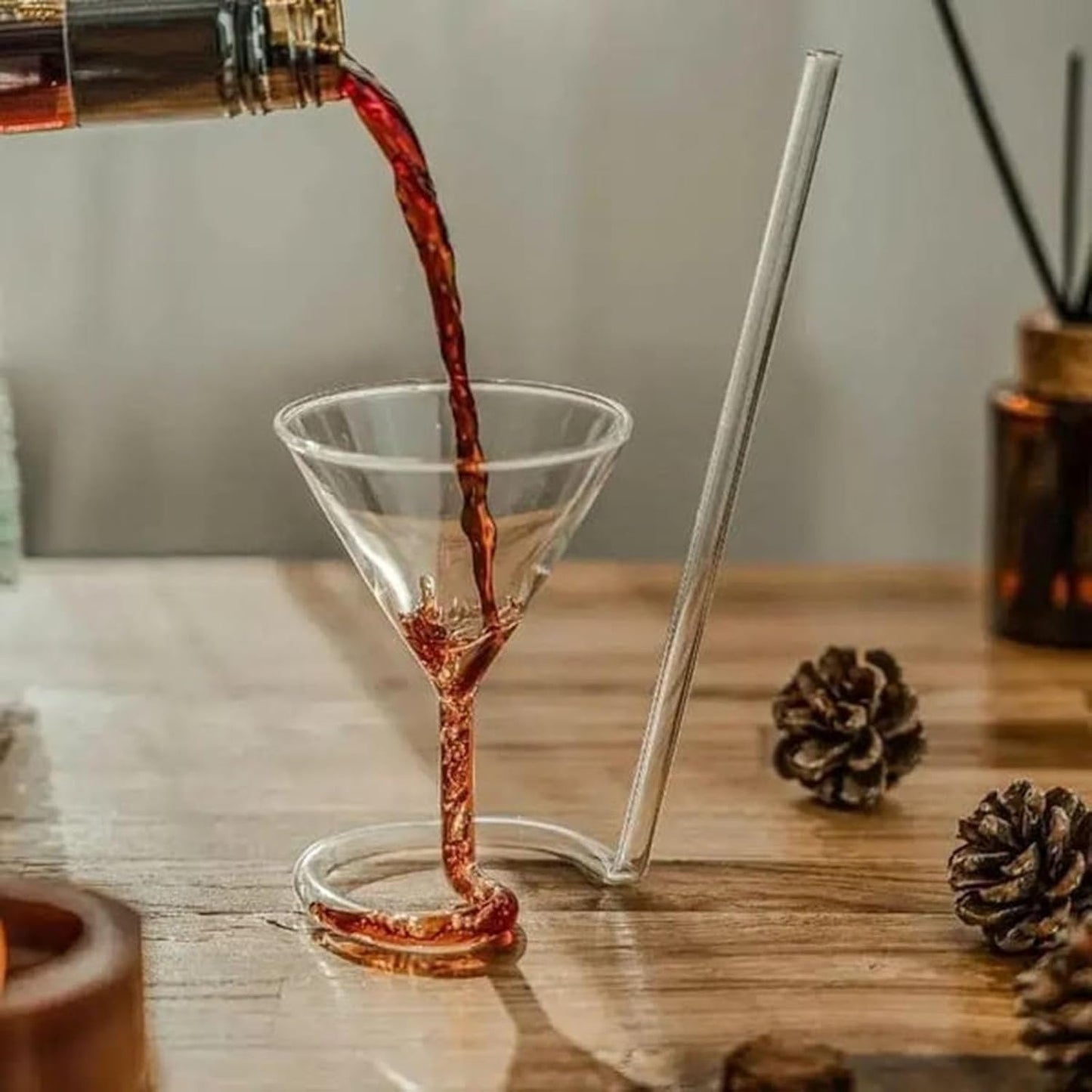1pc Creative Glass Spiral Cocktail Glass,Rotating Wine Glass Straw Cup, Party Events Tall Glass Mugs with Handle